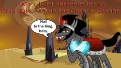 Size: 1280x720 | Tagged: safe, artist:miketheelephantbrony, artist:sketchmcreations, imported from derpibooru, king sombra, pony, unicorn, crystal empire, crystal heart, male, solo, stallion, the crystal empire 10th anniversary