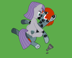 Size: 900x730 | Tagged: safe, artist:ironwoodakacleanser, imported from derpibooru, maud pie, oc, oc:cleanser, earth pony, pony, black lipstick, canon x oc, duo, female, fetish, green background, heart, heart eyes, immobile, kiss mark, kiss on the lips, kissing, lipstick, lipstick fetish, male, missing accessory, petrification, potion, simple background, sitting on person, sitting on pony, stallion, story included, straight, turned to stone, wingding eyes