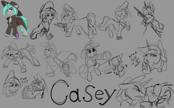 Size: 1920x1200 | Tagged: safe, artist:brainiac, imported from derpibooru, oc, oc only, oc:casey, pony, unicorn, fallout equestria, character study, cowboy hat, fallout equestria:all things unequal (pathfinder), female, hat, horn, mare, reference sheet, sketch, solo, unicorn oc