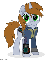 Size: 5126x6100 | Tagged: safe, artist:suramii, imported from derpibooru, oc, oc only, oc:littlepip, pony, unicorn, fallout equestria, absurd resolution, clothes, female, full body, horn, jumpsuit, looking at you, mare, pipbuck, simple background, solo, standing, tail, transparent background, unicorn oc, vault suit