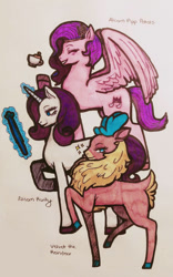 Size: 706x1132 | Tagged: safe, artist:shibirulv, imported from derpibooru, pipp petals, rarity, deer, pegasus, pony, reindeer, unicorn, them's fightin' herds, community related, female, g5, mare, traditional art, trio, trio female, velvet (tfh)
