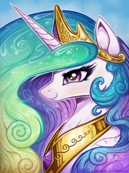 Size: 1280x1707 | Tagged: safe, artist:emeraldparrot, imported from derpibooru, princess celestia, alicorn, pony, bust, female, mare, portrait, profile, signature, smiling, solo, sternocleidomastoid