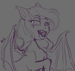 Size: 3569x3391 | Tagged: source needed, safe, artist:helemaranth, imported from derpibooru, oc, oc:deliha valkyria, bat pony, bat pony oc, fangs, female, sketch, solo, tongue out, wings