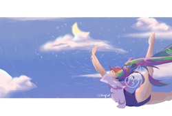 Size: 3206x2184 | Tagged: safe, artist:soapwf, imported from derpibooru, rainbow dash, human, equestria girls, cloud, falling, humanized, simple background, sky, solo