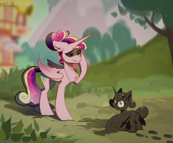 Size: 1964x1622 | Tagged: safe, artist:rrd-artist, imported from derpibooru, princess cadance, princess flurry heart, alicorn, pony, butt, covered in mud, cute, daughters gonna daughter, dirt, dirty, duo, female, filly, flurrybutt, foal, mama cadence, mare, meme, mother and child, mother and daughter, mud, muddy, oh no, plot, ponified, ponified meme, russian meme, silly, silly pony, slim