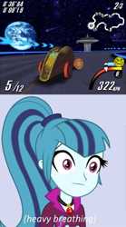 Size: 640x1153 | Tagged: safe, edit, imported from derpibooru, sonata dusk, human, equestria girls, rainbow rocks, :|, descriptive noise, disturbed, drifting, female, food, heavy breathing, meme, race track, solo, sonataco, space, starenata, taco, that girl sure loves tacos, that pony sure does love tacos, that siren sure does love tacos, thousand yard stare, top gear overdrive, youtube link