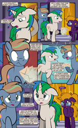 Size: 1920x3168 | Tagged: safe, artist:alexdti, imported from derpibooru, oc, oc only, oc:brainstorm (alexdti), oc:purple creativity, oc:star logic, pegasus, pony, unicorn, comic:quest for friendship, comic, crying, dialogue, ears back, eye contact, female, floppy ears, folded wings, glasses, glowing, glowing horn, high res, hoof hold, hooves, horn, husband and wife, letter, looking at each other, looking at someone, magic, male, mare, misspelling, narrowed eyes, open mouth, open smile, pegasus oc, pinpoint eyes, raised hoof, raised leg, smiling, speech bubble, stallion, tail, tears of joy, telekinesis, two toned mane, two toned tail, unicorn oc, wavy mouth, wings