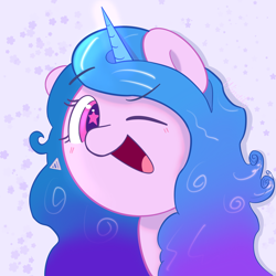 Size: 4000x4000 | Tagged: safe, artist:winstiky, imported from derpibooru, izzy moonbow, pony, unicorn, spoiler:g5, blushing, cute, g5, izzybetes, one eye closed, open mouth, solo, starry eyes, wingding eyes, wink