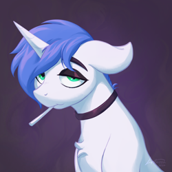 Size: 2994x2998 | Tagged: safe, artist:littmosa, imported from derpibooru, oc, oc:shifting gear, pony, unicorn, bust, choker, depressed, emo, floppy ears, goth, lidded eyes, looking at you, solo