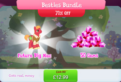 Size: 1262x856 | Tagged: safe, imported from derpibooru, big macintosh, earth pony, pony, bundle, clothes, costs real money, english, gameloft, gem, male, my little pony: magic princess, numbers, official, older, older big macintosh, sale, shirt, solo, solo focus, stallion, text, tree, unshorn fetlocks, vest