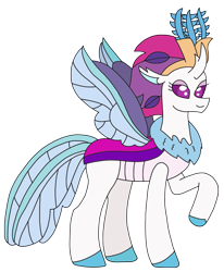 Size: 1969x2386 | Tagged: safe, artist:supahdonarudo, imported from derpibooru, queen novo, changedling, changeling, series:novoember, my little pony: the movie, changedlingified, changelingified, raised hoof, simple background, species swap, transparent background