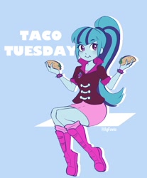 Size: 1380x1664 | Tagged: safe, artist:agfavio, imported from derpibooru, sonata dusk, human, equestria girls, blushing, clothes, cute, eating, female, food, ponytail, skirt, sonatabetes, taco, taco tuesday, that girl sure loves tacos