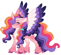 Size: 1024x926 | Tagged: safe, artist:azure-art-wave, imported from derpibooru, oc, oc only, alicorn, pony, cloven hooves, colored wings, curved horn, female, horn, magical lesbian spawn, mare, multicolored wings, offspring, parent:moondancer, parent:twilight sparkle, parents:twidancer, simple background, solo, white background, wings