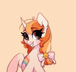 Size: 1950x1860 | Tagged: safe, artist:_alixxie_, imported from derpibooru, oc, pony, unicorn, female, mare, orange background, simple background, solo