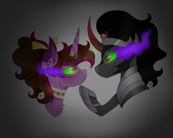 Size: 1000x800 | Tagged: safe, artist:kathepart, imported from derpibooru, king sombra, oc, oc:kathepaint, pony, unicorn, blushing, chest fluff, dark magic, duo, freckles, magic, sombra eyes, the crystal empire 10th anniversary