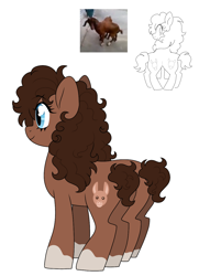 Size: 882x1219 | Tagged: safe, anonymous artist, oc, oc only, oc:jennet dumptruck, earth pony, goat, pony, blue eyes, brown mane, dipygus, double butt, drawthread, earth pony oc, extra legs, looking at you, looking back, looking back at you, looking forward, multiple legs, multiple limbs, ponified, simple background, six legs, smiling, socks (coat marking), socks (coat markings), solo, two tails, white background