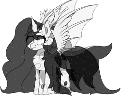 Size: 7565x6000 | Tagged: safe, artist:skylarpalette, imported from derpibooru, oc, oc only, oc:eclipse, alicorn, bat, bat pony, changeling, deer, deer pony, dracony, dragon, earth pony, griffon, hybrid, kirin, original species, pegasus, pony, seapony (g4), timber pony, timber wolf, zebra, alicorn oc, bat pony oc, bat wings, beak, changeling oc, cheek fluff, chest fluff, clothes, deer oc, dracony oc, ear fluff, earth pony oc, female, fluffy, griffon oc, horn, horns, insect wings, kirin oc, legs, long hair, long mane, long tail, magic, mare, non-pony oc, pegasus oc, pegasus wings, seapony oc, see-through, simple background, simple shading, solo, spread wings, tail, transparent background, transparent wings, wings, zebra oc