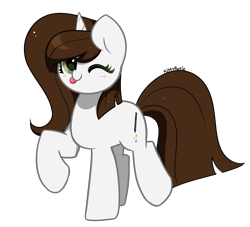 Size: 4337x3940 | Tagged: safe, artist:kittyrosie, imported from derpibooru, oc, oc only, pony, unicorn, ;p, blushing, horn, one eye closed, simple background, solo, tongue out, transparent background, unicorn oc