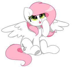 Size: 3658x3411 | Tagged: safe, artist:kittyrosie, imported from derpibooru, oc, oc only, oc:sugar morning, pegasus, pony, :p, blushing, cute, pegasus oc, simple background, solo, tongue out, transparent background, wings