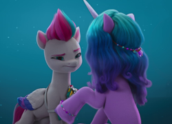 Size: 1500x1080 | Tagged: safe, imported from derpibooru, screencap, izzy moonbow, zipp storm, pegasus, pony, unicorn, spoiler:my little pony: make your mark chapter 2, spoiler:myms01e07, bracelet, cropped, detective zipp, duo, female, friendship bracelet, g5, headband, hoof done it?, jewelry, mare, my little pony: make your mark, my little pony: make your mark chapter 2