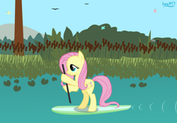 Size: 4478x3118 | Tagged: safe, artist:ironm17, imported from derpibooru, fluttershy, pegasus, pony, bipedal, female, high res, mare, smiling, solo, water