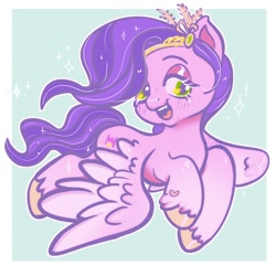 Size: 1668x1668 | Tagged: safe, artist:funky_furs, imported from derpibooru, pipp petals, pegasus, pony, adorapipp, cute, female, flying, g5, happy, jewelry, mare, open mouth, open smile, smiling, solo, tiara