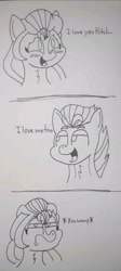 Size: 855x1913 | Tagged: safe, artist:spoopygirl, imported from derpibooru, hitch trailblazer, sunny starscout, earth pony, pony, comic, g5, lineart, one sided shipping, text, traditional art