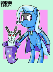 Size: 1297x1741 | Tagged: safe, artist:gradiusfanatic, imported from derpibooru, trixie, pony, rabbit, robot, robot pony, unicorn, animal, bunny out of the hat, female, magic trick, roboticization, trixiebot