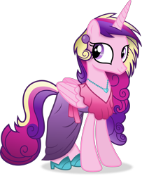 Size: 3418x4214 | Tagged: safe, artist:anime-equestria, imported from derpibooru, princess cadance, alicorn, pony, alternate hairstyle, clothes, dress, ear piercing, female, gameloft, high res, horn, jewelry, mare, my little pony: magic princess, necklace, piercing, shoes, simple background, smiling, solo, transparent background, vector, wings