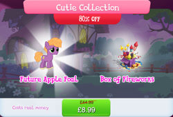 Size: 1265x861 | Tagged: safe, imported from derpibooru, little mac, earth pony, pony, bundle, colt, costs real money, english, female, fence, fireworks, foal, gameloft, male, my little pony: magic princess, official, sale, solo, solo focus, stallion, text, unshorn fetlocks