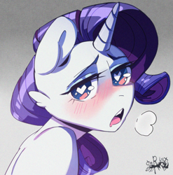 Size: 2480x2507 | Tagged: safe, artist:charlot, imported from derpibooru, rarity, pony, unicorn, anime, blushing, bust, heart, heart eyes, open mouth, retro, solo, stylized, wingding eyes