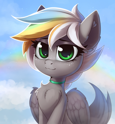 Size: 1442x1560 | Tagged: safe, artist:anti1mozg, imported from derpibooru, oc, oc only, oc:silver silhouette, pegasus, pony, cute, detailed, multicolored hair, solo