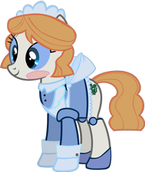 Size: 2685x3189 | Tagged: artist needed, safe, earth pony, pony, robot, robot pony, 4chan, blush sticker, blushing, circuit board, clothes, colored, cute, digital art, emmy the robot, female, glowing eyes, maid, maid headdress, mare, ponified, shoes, show accurate, simple background, smiling, solo, transparent background, uniform
