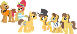 Size: 1024x460 | Tagged: safe, artist:selenaede, artist:starryoak, imported from derpibooru, big wig, caramel, chance-a-lot, creme brulee, doctor horse, doctor stable, jim beam, toffee, earth pony, unicorn, 2017, base used, blush sticker, blushing, brother and sister, brothers, clothes, father and child, father and daughter, father and son, female, glasses, hard hat, hat, male, mare, mascara, missing cutie mark, mother and child, mother and daughter, mother and son, necktie, parent:big wig, parent:jim beam, shirt, siblings, simple background, stallion, stethoscope, sunglasses, sunglasses on head, t-shirt, top hat, transparent background, unshorn fetlocks