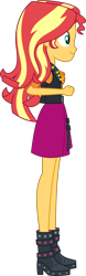 Size: 2500x7996 | Tagged: safe, artist:starryshineviolet, imported from derpibooru, sunset shimmer, human, do it for the ponygram!, equestria girls, equestria girls series, spoiler:eqg series (season 2), boots, clothes, cute, female, geode of empathy, high heel boots, high res, jacket, jewelry, leather, leather boots, leather jacket, magical geodes, necklace, profile, shimmerbetes, shoes, side view, simple background, skirt, smiling, solo, transparent background, vector, vest