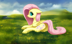 Size: 3328x2048 | Tagged: safe, derpibooru exclusive, edit, imported from derpibooru, fluttershy, pegasus, pony, butt, grass, looking at you, machine learning generated, plot, scenery, solo, stable diffusion, upscaled, wallpaper