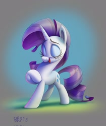 Size: 1724x2048 | Tagged: safe, artist:brdte, imported from derpibooru, rarity, pony, unicorn, eyes closed, female, hoof on chest, mare, open mouth, open smile, signature, smiling, solo