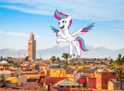 Size: 982x726 | Tagged: safe, artist:tokkii, edit, imported from derpibooru, zipp storm, pegasus, pony, female, g5, giant pony, irl, macro, mare, marrakech, marrakesh, morocco, my little pony: tell your tale, photo, ponies in real life
