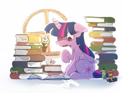 Size: 3200x2400 | Tagged: safe, artist:fuyugi, imported from derpibooru, twilight sparkle, alicorn, pony, book, can, cup, energy drink, one eye closed, open mouth, pile of books, reading, teacup, twilight sparkle (alicorn)