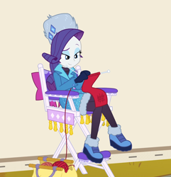 Size: 1920x1991 | Tagged: safe, composite screencap, edit, edited screencap, imported from derpibooru, screencap, rarity, equestria girls, equestria girls series, holidays unwrapped, spoiler:eqg series (season 2), blizzard or bust, boots, clothes, crossed legs, knitting, mittens, outdoors, shoes, solo, winter outfit