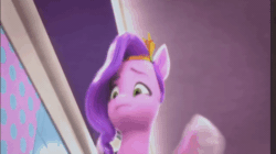 Size: 520x291 | Tagged: safe, imported from derpibooru, screencap, pipp petals, ali-conned, animated, apple, food, g5, gif, my little pony: make your mark chapter 2, ouch