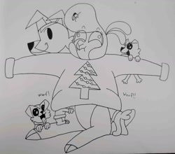 Size: 1660x1464 | Tagged: safe, artist:spoopygirl, imported from derpibooru, dog, lamb, sheep, them's fightin' herds, christmas, clothes, community related, female, holiday, pom (tfh), puppy, sweater