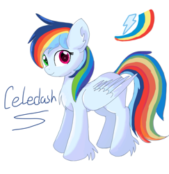 Size: 1215x1249 | Tagged: safe, artist:celedash, imported from derpibooru, oc, oc only, pegasus, female, mare, offspring, parent:rainbow dash, parent:soarin', parents:soarindash, simple background, smiling, solo, white background