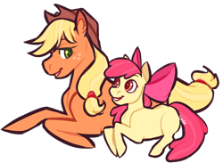 Size: 1100x806 | Tagged: safe, artist:lutnik, imported from derpibooru, apple bloom, applejack, earth pony, pony, apple sisters, duo, female, filly, foal, lying down, mare, siblings, simple background, sisters, transparent background