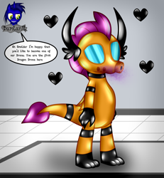 Size: 3840x4154 | Tagged: safe, artist:damlanil, imported from derpibooru, smolder, dragon, series:becoming drone, bdsm, bipedal, bondage, boots, bound wings, close-up, clothes, collar, comic, cute, damlanil's lab, dragon wings, dragoness, encasement, female, gas mask, horns, laboratory, latex, latex boots, link in description, living latex, mask, mind control, restrained, rubber, rubber drone, rubber suit, shiny, shoes, show accurate, smolderbetes, solo, speech bubble, standing, text, transformation, vector, wings