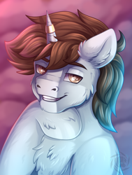 Size: 2500x3300 | Tagged: safe, artist:fkk, imported from derpibooru, oc, oc only, pony, unicorn, commission, simple background, smiling, smirk, solo, ych result