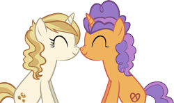 Size: 6228x3687 | Tagged: safe, artist:ironm17, imported from derpibooru, pretzel twist, sweet biscuit, pony, unicorn, absurd resolution, duo, eyes closed, female, mare, nuzzling, simple background, smiling, transparent background
