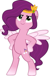 Size: 3456x5229 | Tagged: safe, artist:ironm17, imported from derpibooru, pipp petals, pegasus, pony, absurd resolution, bipedal, crown, female, g4, g5, g5 to g4, generation leap, hoof on hip, jewelry, mare, regalia, show accurate, simple background, smiling, solo, spread wings, transparent background, vector, wings