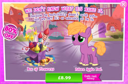 Size: 1961x1297 | Tagged: safe, imported from derpibooru, little mac, earth pony, pony, advertisement, colt, costs real money, english, female, fireworks, foal, gameloft, male, official, sale, solo, solo focus, stallion, text, unshorn fetlocks, window