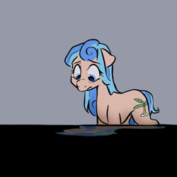 Size: 1013x1013 | Tagged: safe, artist:smirk, imported from derpibooru, oc, oc only, unnamed oc, earth pony, pony, earth pony oc, eye clipping through hair, eyebrows, eyebrows visible through hair, female, floppy ears, frown, gray background, looking down, mare, reflection, simple background, solo, tail, tail between legs, worried